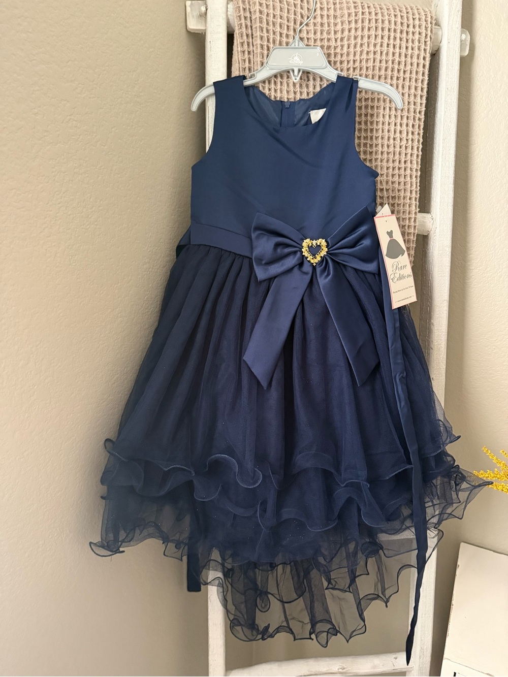 Rare Editions Navy Tulle Bow-Front Party Dress for Girls
